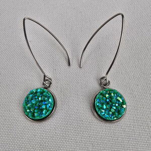 Green Stone Silver Drop Earrings